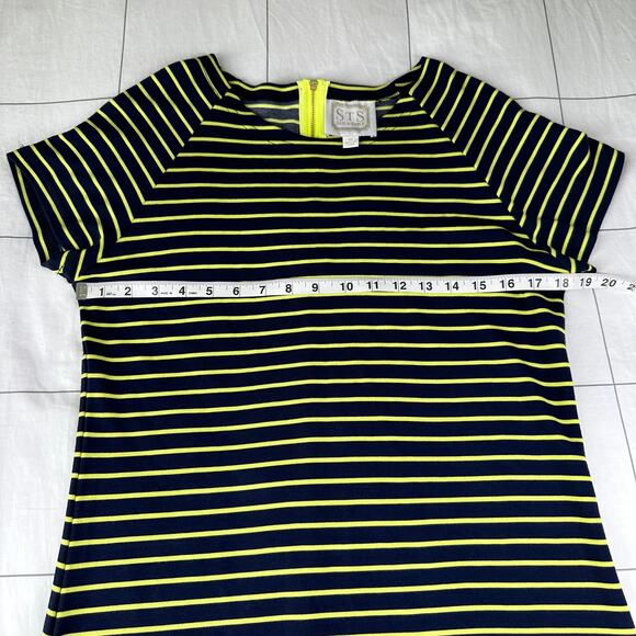 Sail to Sable Dress Womens Medium Navy Blue Lime Striped Short Sleeve Casual - Picture 5 of 8